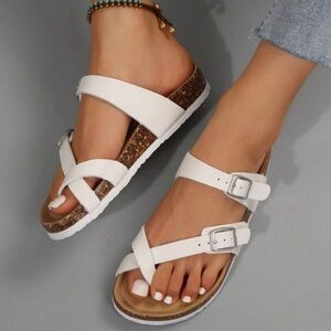 Women’s Adjustable Cork Slip-On Sandals with Buckle Straps